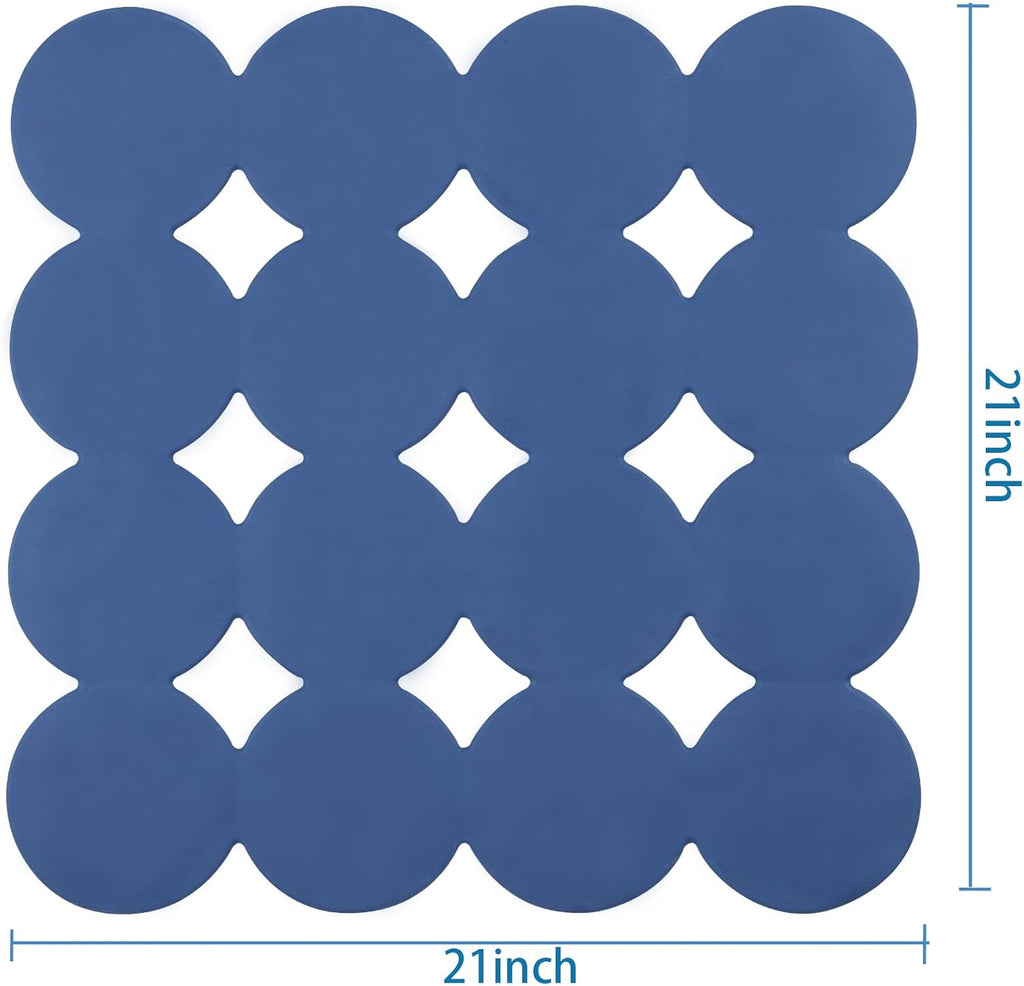 Square Shower Mat Nonslip - Rubber Bathtub Mat with Suction Cups for Inside Shower Bathroom Floor (Navy Blue, 21X21“)