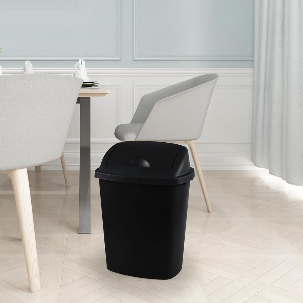 4 Pack 8 Gallon Medium Trash Can with Lid, Plastic Swing Top Garbage Can, Black Waste Bin Waste Basket for Bathroom, Kitchen, Bedroom, Office, College