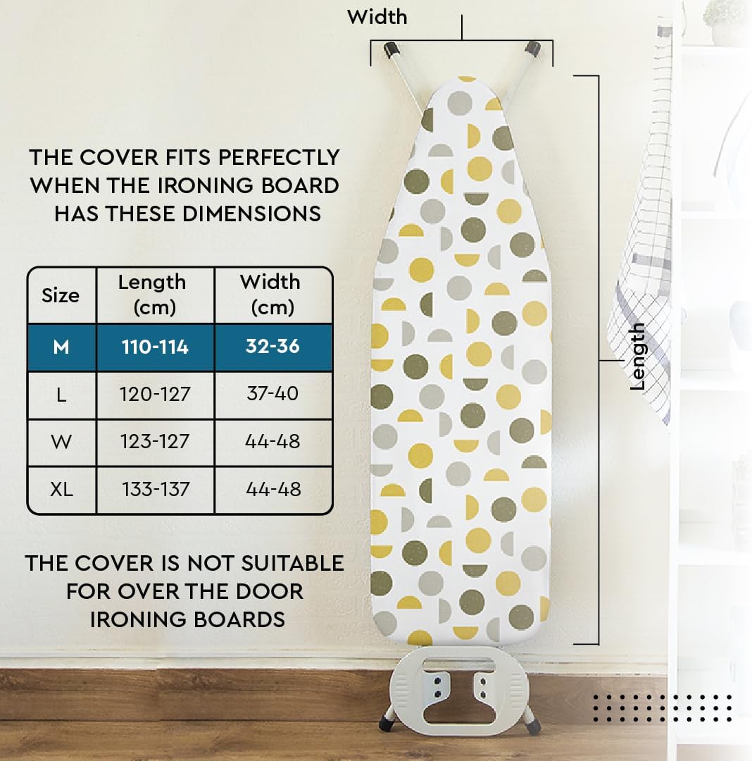 Encasa XO Ironing Board Covers (42"x14") Drawstring Tightening with Thick 3 mm Felt Padding, Easy Fit, Scorch Resistant, Printed - Big Leaves Green