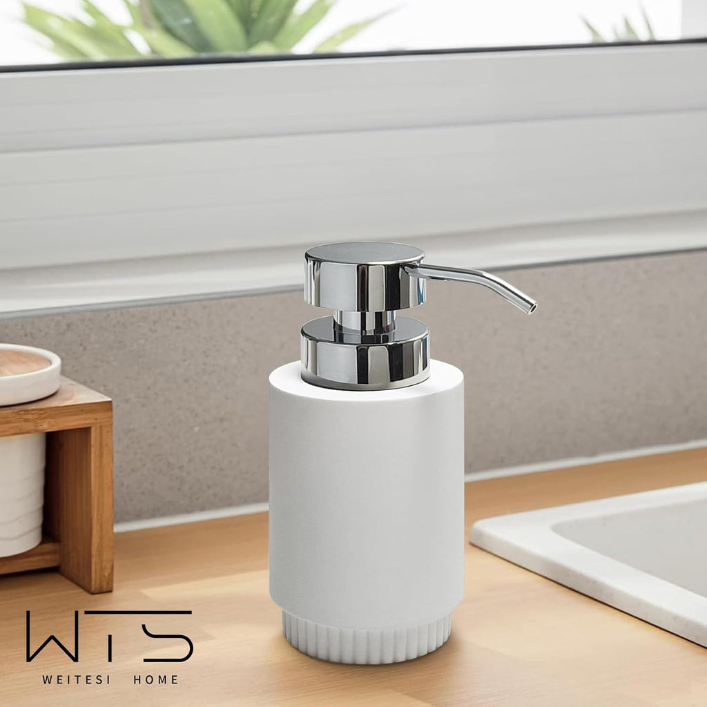 Resin Soap Dispenser for Bathroom, Hand Lotion Liquid Dispenser Easy-to-Press with Reusable Plastic Pump for Shampoo Bathroom Kitchen Countertop Rust-Proof 10 oz White