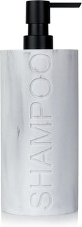 Matte White Shampoo Dispenser Modern Refillable Pump Bottle with Embossed Text, Durable Resin Construction for Bathroom and Kitchen