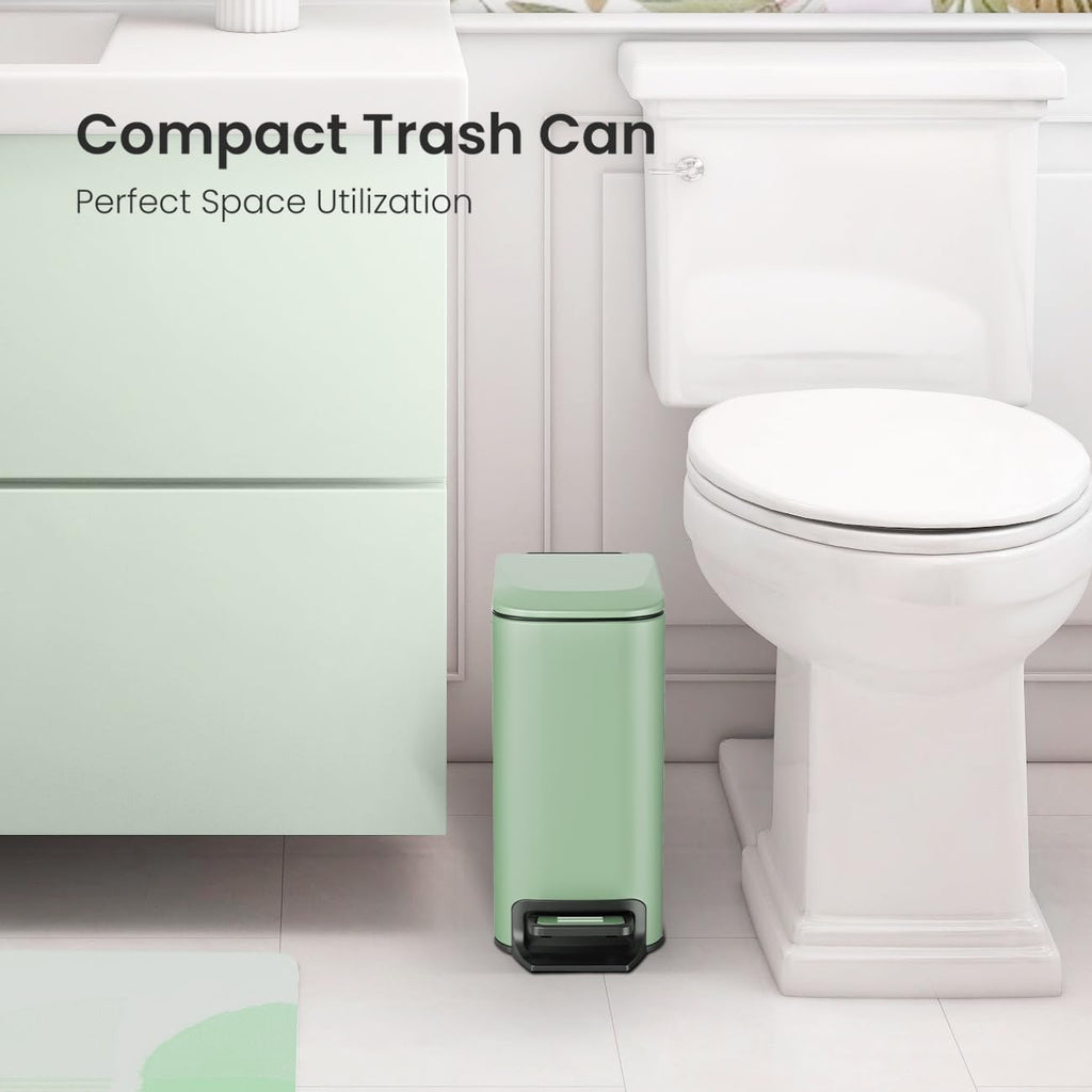 Cesun Small Bathroom Trash Can with Lid Soft Close, Step Pedal, 6 Liter / 1.6 Gallon Stainless Steel Garbage Can with Removable Inner Bucket, Anti-Fingerprint Finish (Matt Green)