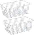 SANNO Freezer Baskets Wire Storage Baskets Closet Baskets Bin Farmhouse Organizer Storage Bins Organization Storage for Home, Office, Bathroom, Pantry -Set of 2, 15.7" White-2P