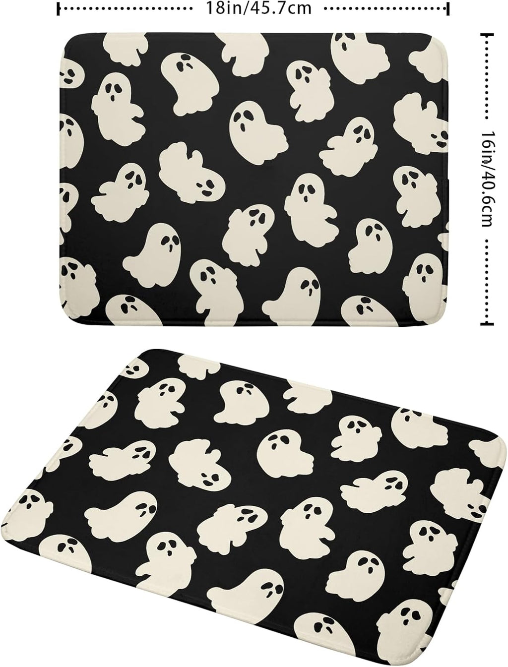 Halloween Ghost Dish Drying Mat 16X18 Inch Spooky Halloween Drying Mat for Kitchen Counter Black White Absorbent Microfiber Reversible Dishes Pad Dish Drainer Mat for Halloween Kitchen Accessories
