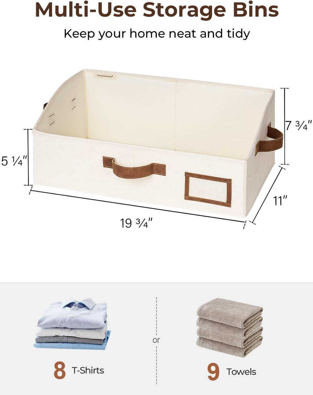 StorageWorks Closet Storage Bins, Trapezoid Organizer Box for Shelves, Fabric Clothes Bin, Foldable Organizing Baskets with Handles, Large, Ivory White, 3-Pack