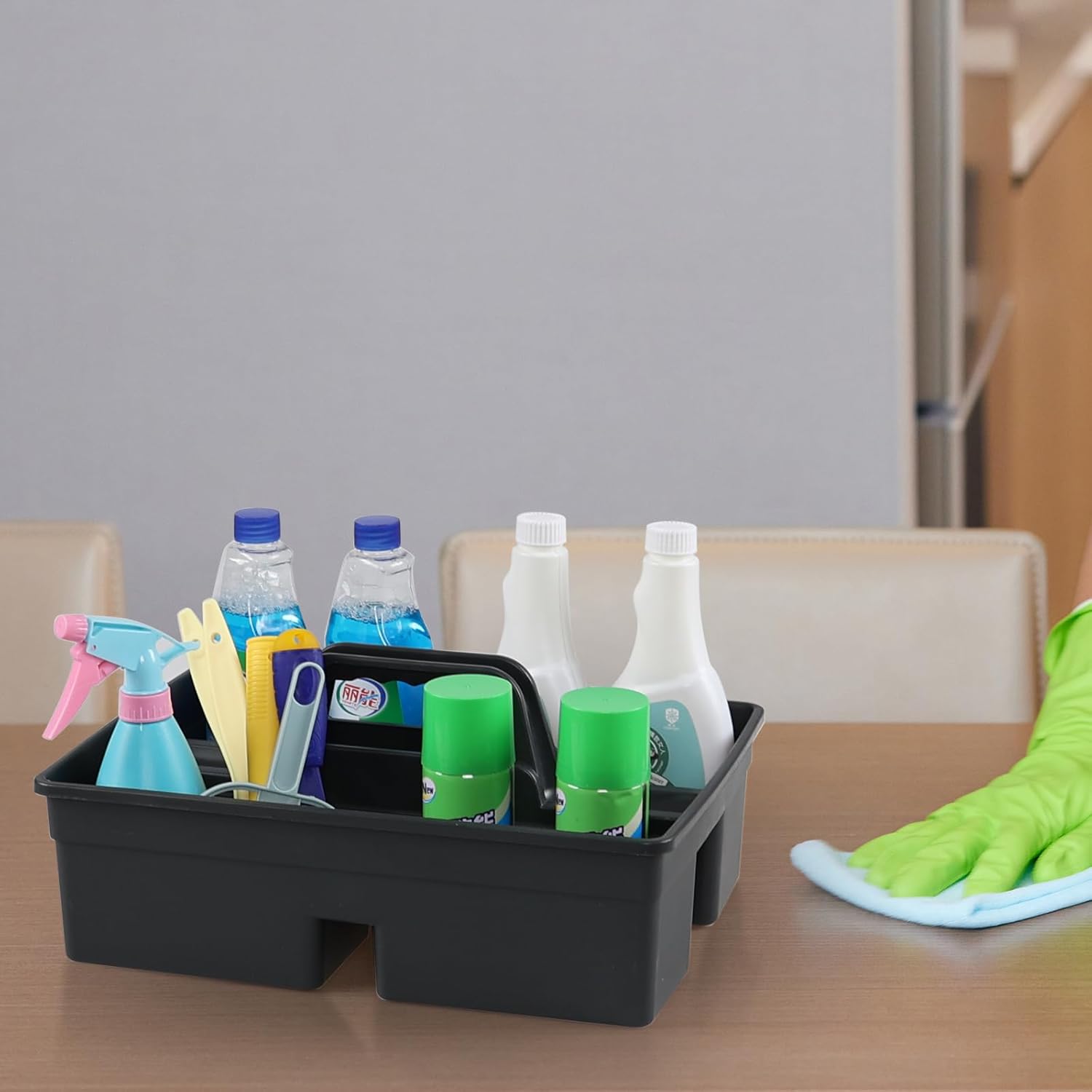 6 Pack Plastic Cleaning Caddy with Handle for Cleaning Supplies, Gray Plastic Carry Caddy Cleaning Tote