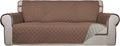 PureFit Reversible Quilted Sofa Cover, Water Resistant Slipcover Furniture Protector, Washable Couch Cover with Non Slip Foam and Elastic Straps for Kids, Pets (X Large, Brown/Beige)
