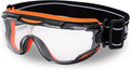 DEX FIT Protective Safety Goggles SG220; Anti Fog & Scratch, Z87 Eye Protection for Lab, Science, and Chemistry Work, Adjustable for Women and Men, (Black & Orange Frame, Clear Lens, 30cm Strap)