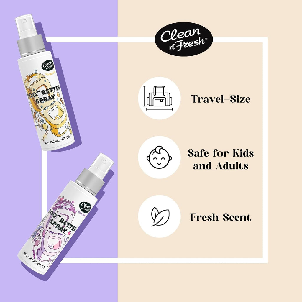 Clean-n-Fresh Toilet Spray 6.8 Fl.Oz, Vanilla Scent, Natural Plant Essential Oil Air Freshener & Odor Eliminator
