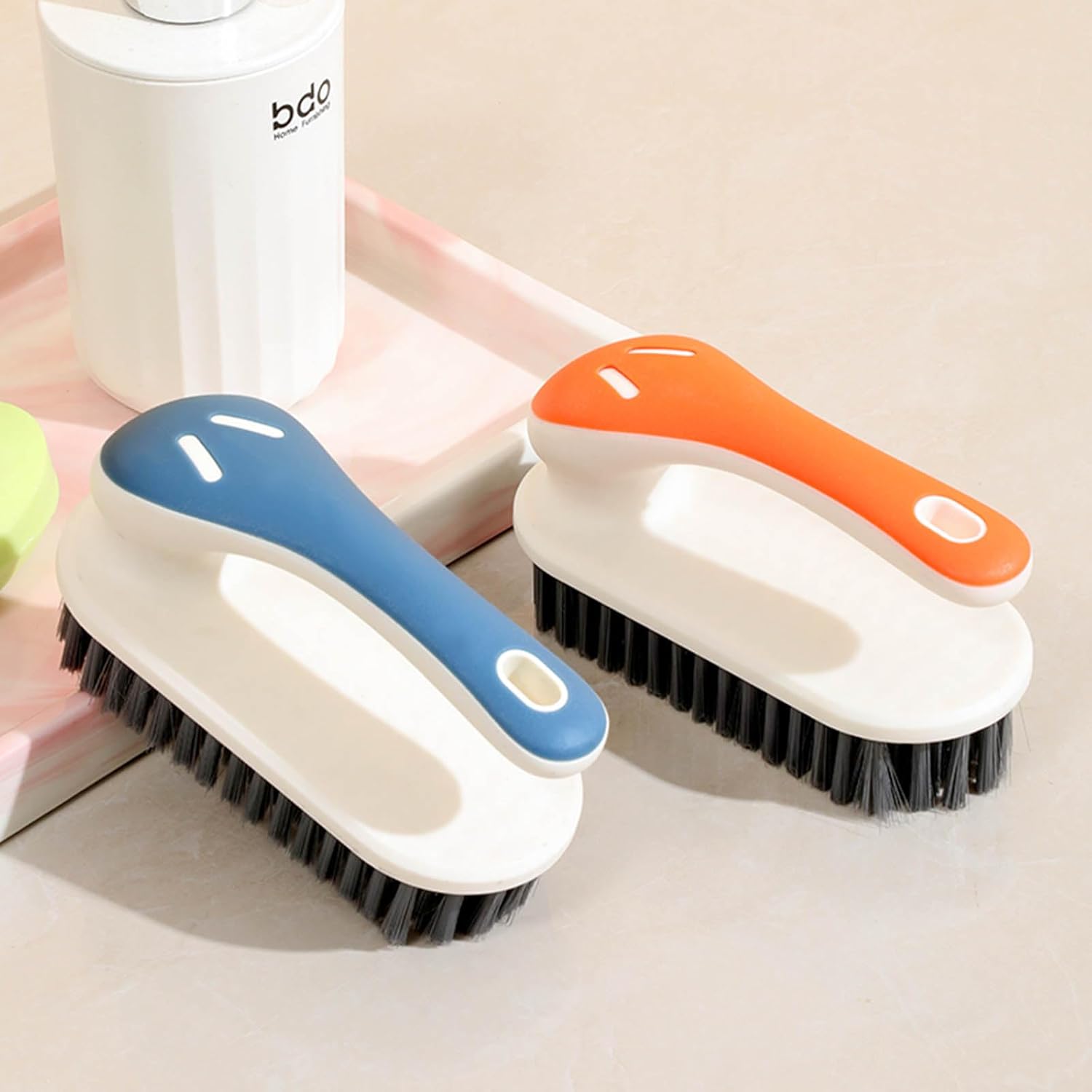 Soft Bristle Scrub Cleaning Brush Stain Remover Brush Fabric Cleaning Brush Laundry Brush Small Scrub Brush Cleaner Household Cleaning Brushes for Carpet, Clothes, Bathroom,Sneaker-2 Pack (Orange)