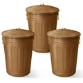 Plexon Round Trash Can 13 Gallon, Vintage Metal Outdoor Trash Can with Lid, Retro Farmhouse Garbage Container, Old School Modern Ash Bucket, Copper 3 Pack