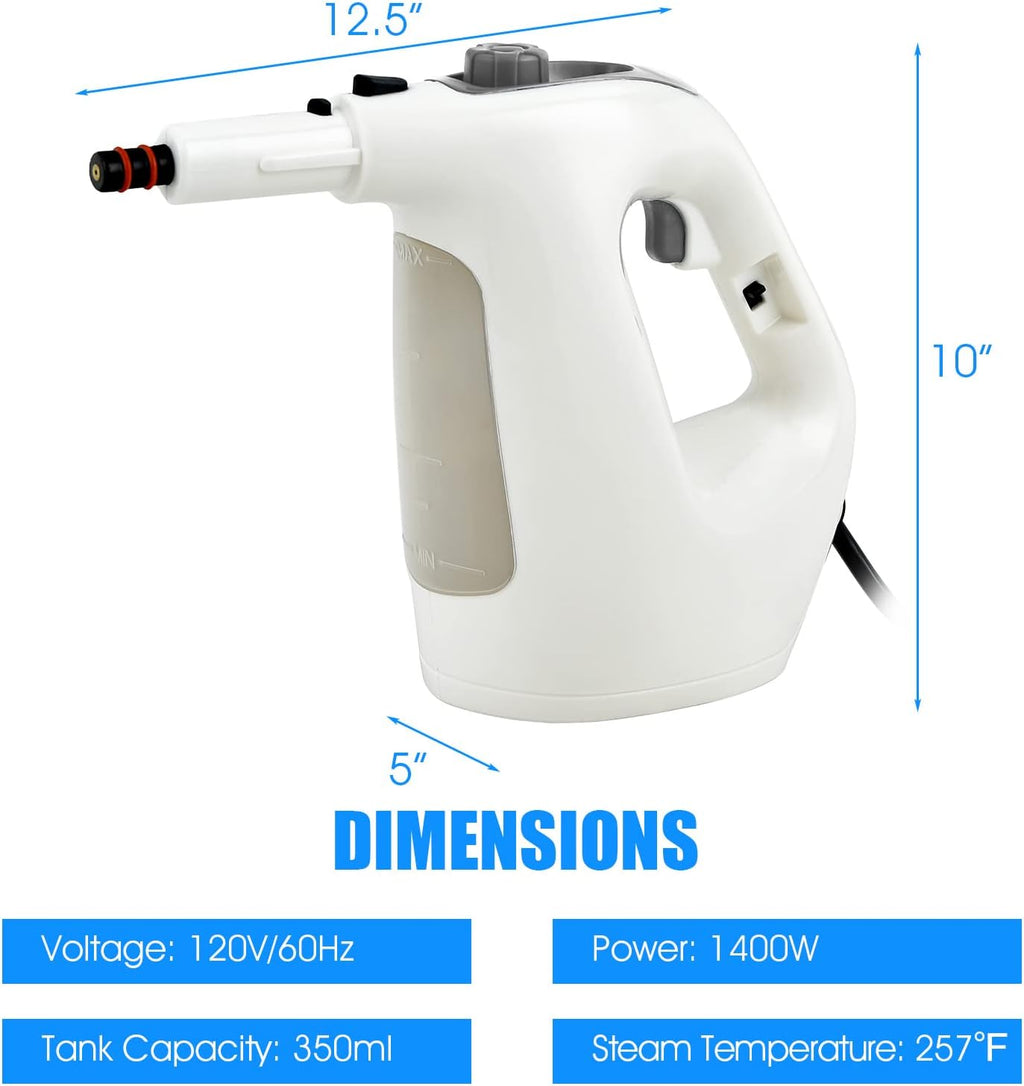 COSTWAY Handheld MultiPurpose Steam Cleaner with 17 Pieces, 350ml Large Capacity Steam Mop Continuous Fill water, Portable Chemical-Free Steamer for Home Use, Floors, Windows, 1400W, Grey
