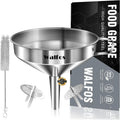 Stainless Steel Funnel, Walfos Kitchen Funnel with 2 Removable Strainer ＆ 1Pc Cleaning Brush, Perfect for Transferring of Liquid, Oils, Jam, Dry Ingredients & Powder (4.1")