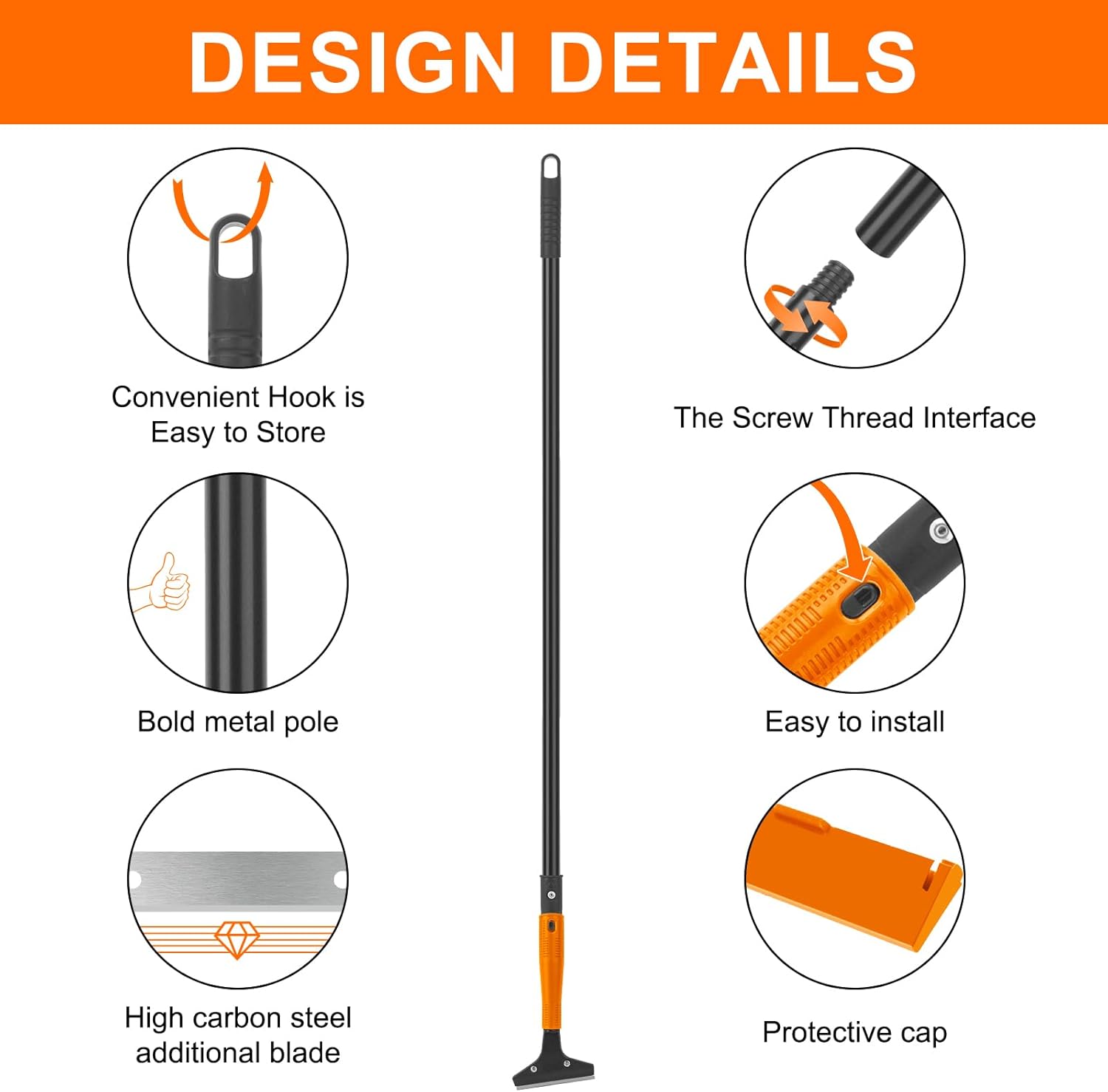 KeFanta Razor Blade Floor Scraper, 4" Wide Heavy Duty Scraper Tool with 45.7" Long Handle, 10PCS Extra Metal Blades, Paint Scrapers for Cleaning Wall Glass Tile Floor Paint Gum Glue Stains Linoleum