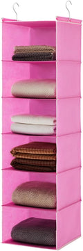 MAX Houser 6-Shelf Hanging Closet Organizer, Hanging Storage Shelves with 2 Sturdy Hooks Space-Saving for Bedroom, Foldable (Pink)