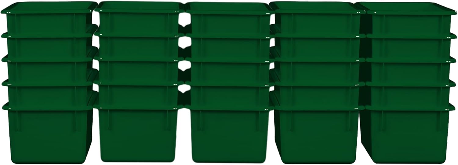 Wood Designs Cubby Storage Bin, Heavy Duty Plastic Containers for Kids Green Cubby Tray Set of 25