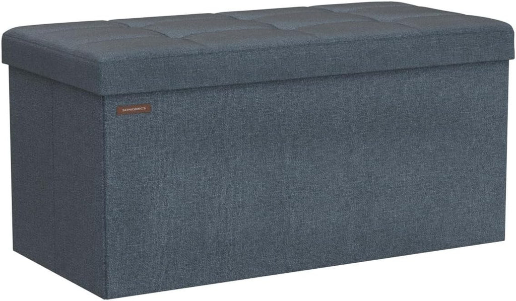 SONGMICS Mazie Collection - 30 Inches Folding Storage Ottoman Bench, Ottoman Foot Rest, End of Bed Bench, Storage Chest, Load 660 lb, for Living Room, Bedroom, Entryway, Misty Blue ULSF047Q01