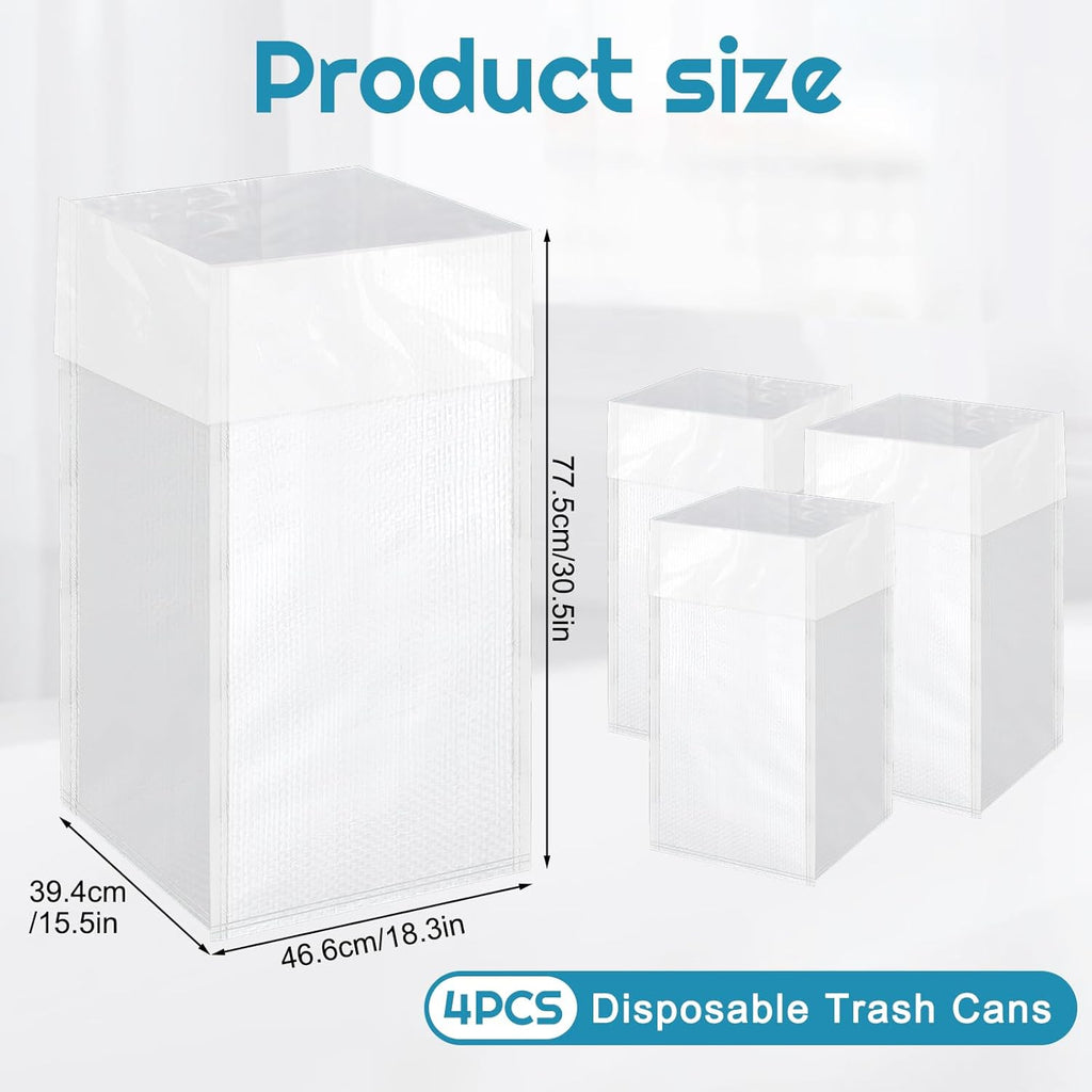 Rainmae 4PCS XL Size Disposable Trash Cans with Waterproof Lining for Parties, 30 Gallon Reusable Sturdy Garbage Bins for Birthdays and Weddings, Trash Can Bin for Garbage and Recycling