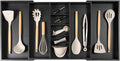 KitchenEdge Adjustable Kitchen Drawer Organizer for Utensils and Junk, Food-Safe Contract Grade with 100% Sustainable Wood, Expandable from 19 to 33 Inches Wide - Black Bamboo