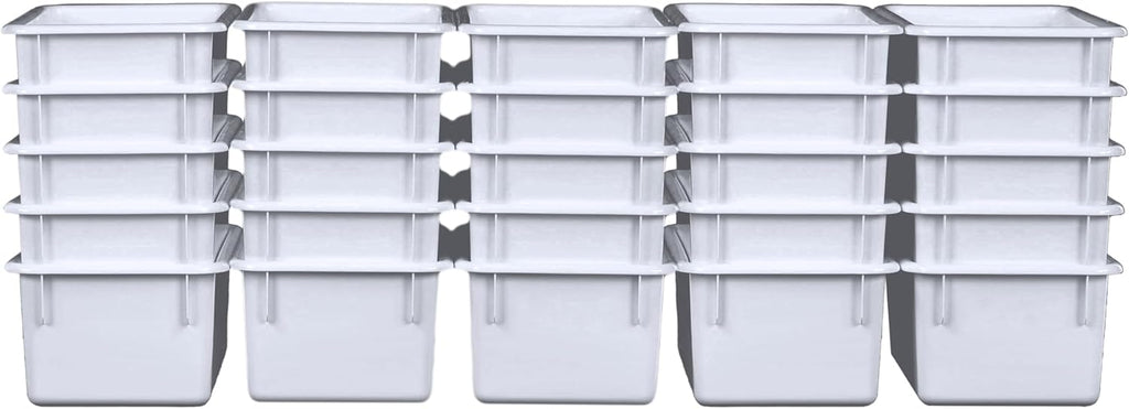 Wood Designs Cubby Storage Bin, Heavy Duty Plastic Containers for Kids White Cubby Tray Set of 25