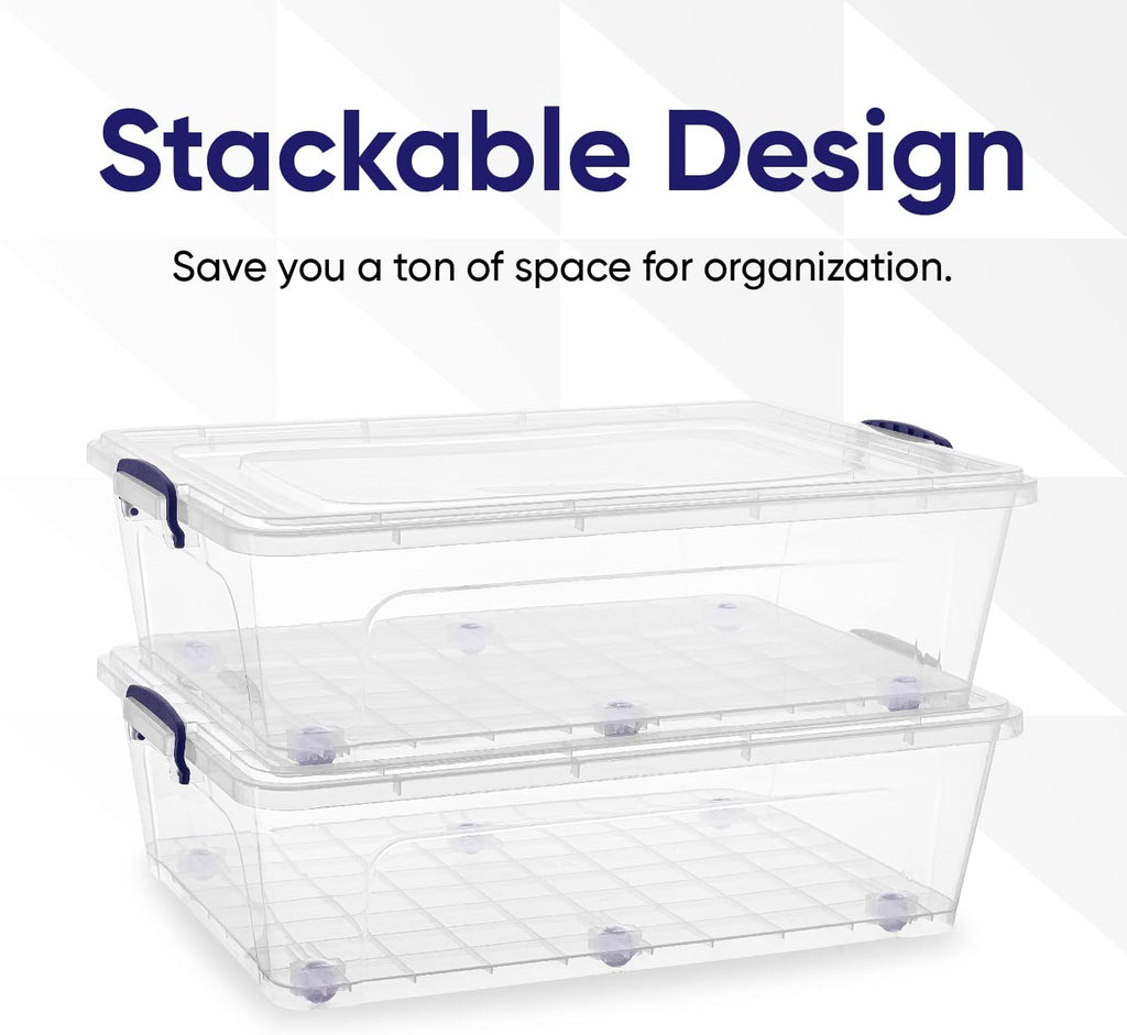 Superio Storage Bins with Lids, Clear Plastic Containers for Organizing, Stackable Totes, BPA Free, Odor Free, Organizer Boxes for Home, and Dorm (4 Pack, 42 Quart)