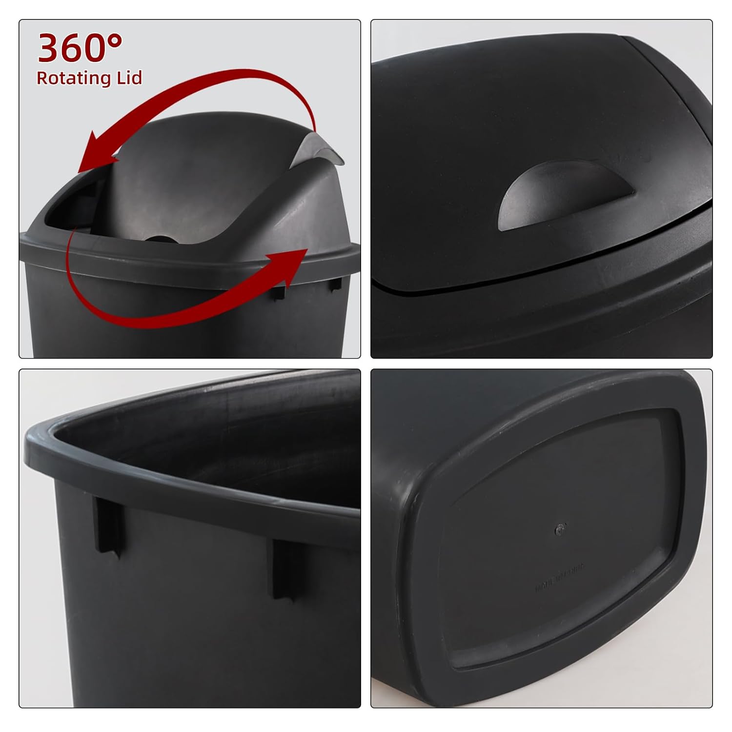 Zopnny 4-Pack Lidded Trash Can, 13 Gallon Black Plastic Garbage Bin with Lid for Office, Bedroom, Bathroom