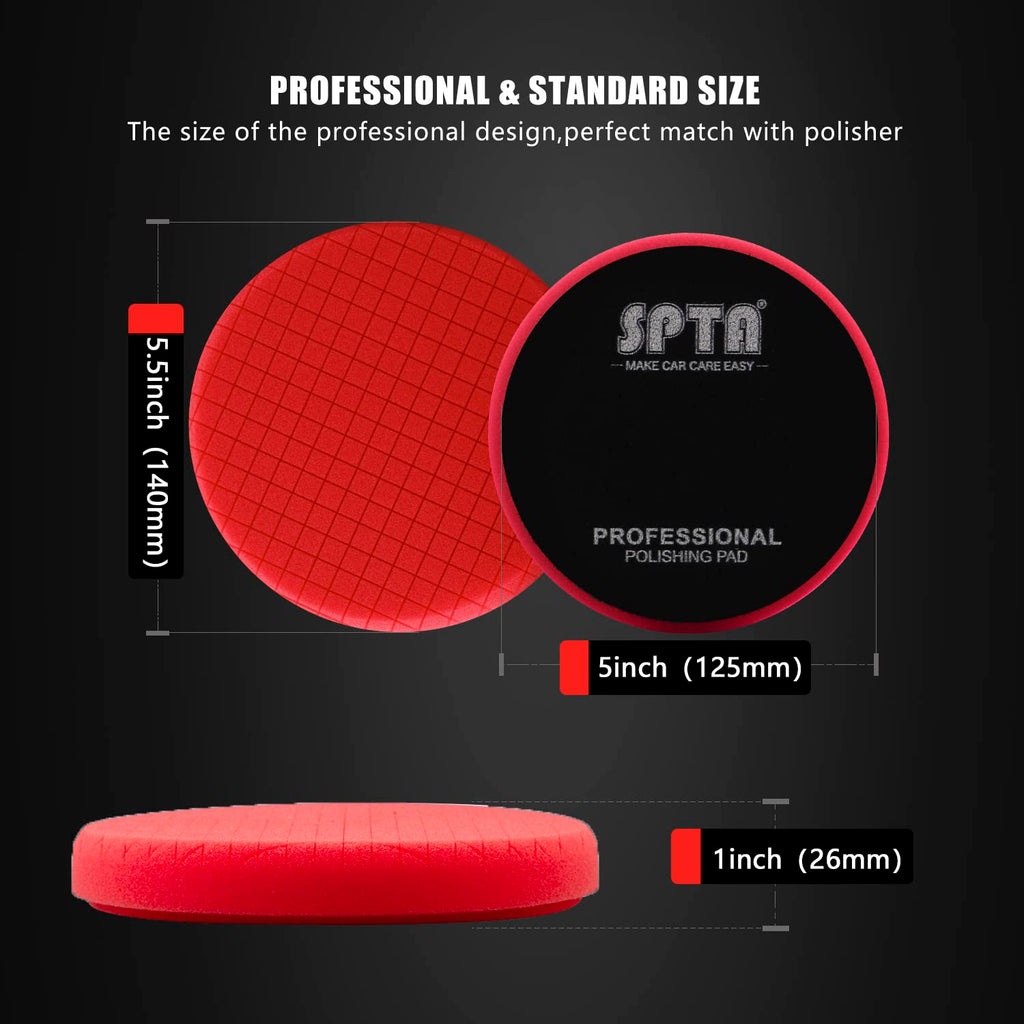 Red Finish Polishing Pads, Buffing Pads, SPTA 1Pcs 5.5 Inch Face for 5 Inch 125mm Backing Plate Compound Buffing Sponge Pads for Car Buffer Polisher Compounding, Polishing and Waxing-FPTSS5R