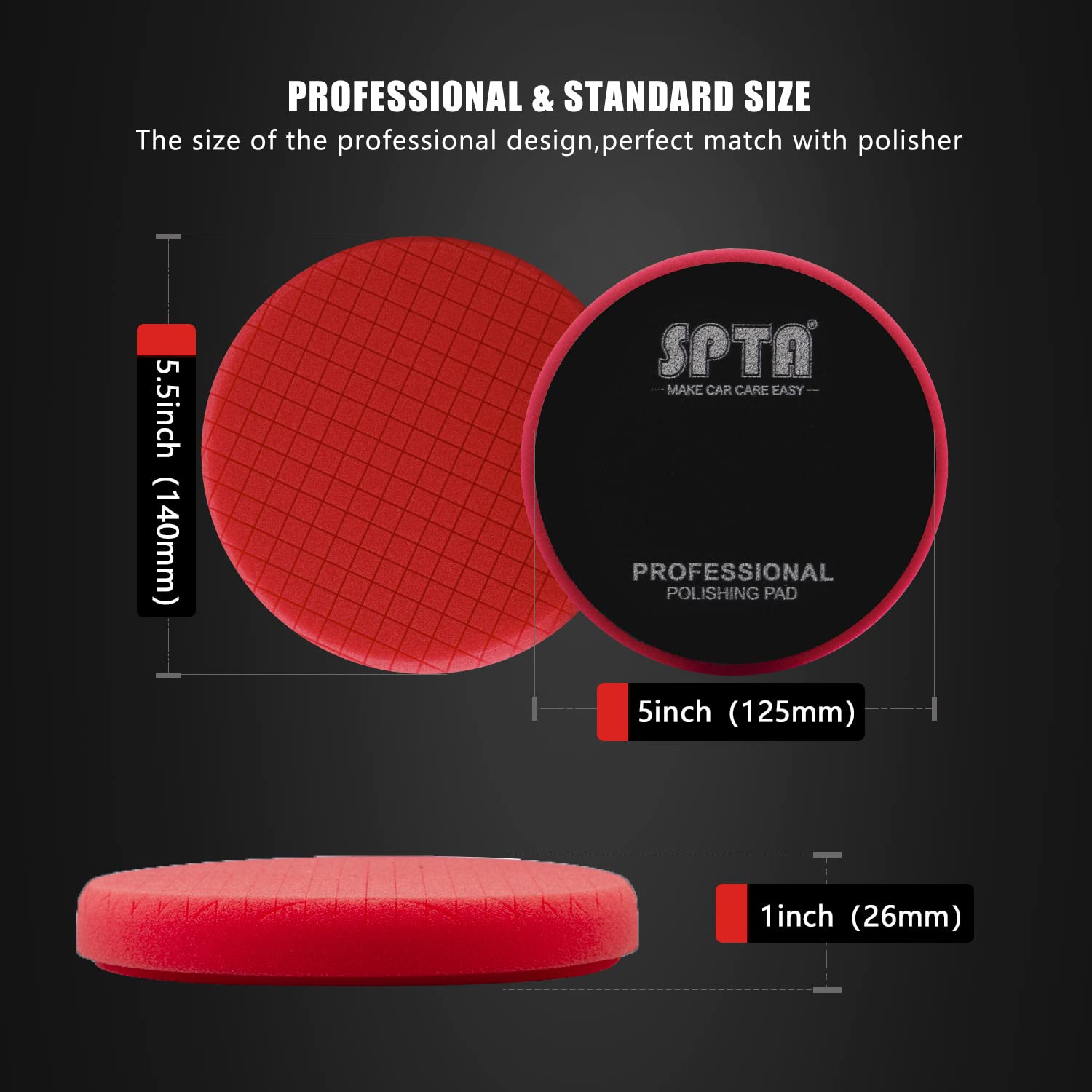 Red Finish Polish Pad, 3Pcs 5 Inch Buffing Polishing Pads for 125mm Backing Plate Compound Buffing Sponge for Car Buffer Polisher Compounding, Polishing and Waxing