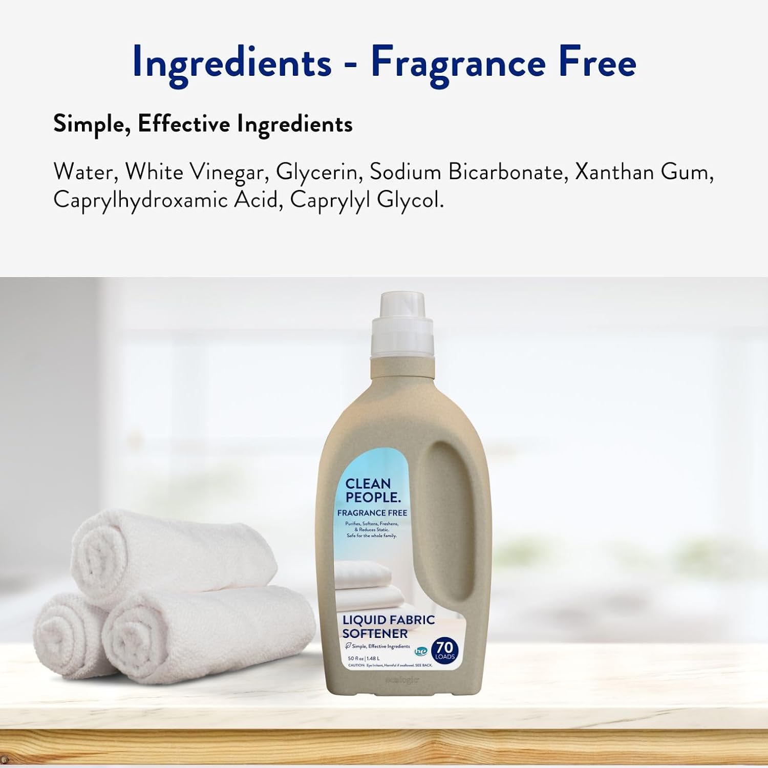 The Clean People Liquid Fabric Softener - Softens & Removes Static Cling - Vegan (50 Fl Oz, Fragrance Free)