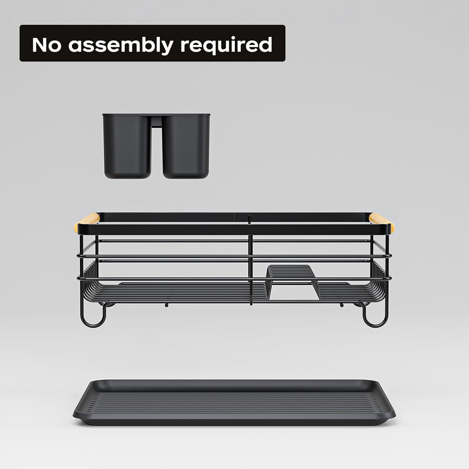 Dish Racks for Kitchen Counter: Wooden Handles, Thickened Metal, No Assembly. Small Dish Drying Rack: Ideal for Small Households. Drying Rack Kitchen: Black