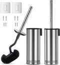 Hamitor Toilet Brush and Holder Set: 304 Stainless Steel Rustproof Toilet Scrubber with Under Rim Deep Cleaning Curved Bristle - Bathroom Cleaner Brush for Renters Homeowners Family Silver 2 Pack