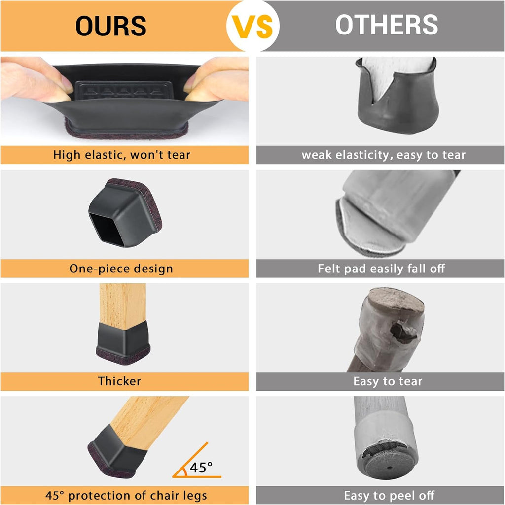 16 Pcs Chair Leg Floor Protectors Square, Silicone Chair Leg Protectors for Hardwood Floors, Chair Leg Caps Covers Protect Wooden Floors from Scratching, Thick, Won't Tear (Fit: 1-1/10" - 1-3/10")