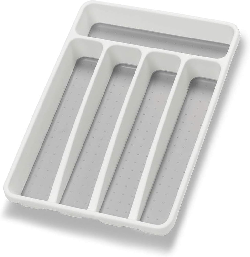 Silverware Organizer Utenisl Organizer Holder Kitchen Drawer Organizer Plastic Silverware Tray for Drawer Flatware Organizer 5 Compartment White