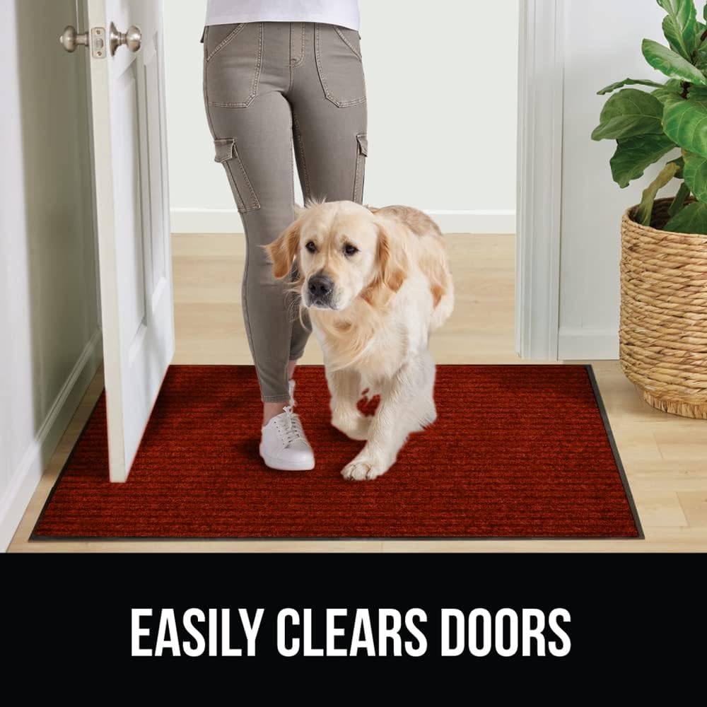 GORILLA GRIP Traffic Guard Door Mat, 60x36, Heavy Duty Welcome Mats, Commercial Office Space Doormat, Waterproof, Fade Resistant, Strong Rubber Backing, Low Profile, Shoe and Boot Scraper, Red