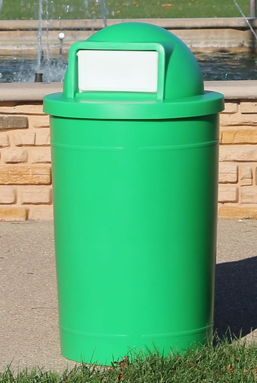 55 Gallon Circle 100% Recycled Plastic Heavy Duty Outdoor Trash Can with Push Open Dome Lid and Internal Liner - Brown
