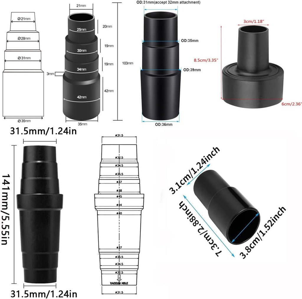 Universal Vacuum Hose Adapter Kit Reducer Attachment Set,Shop Vac Vacuum Hose Adapter 1 1/2 to 1 1/4 inch, 1 3/8 inch to 1 1/4 inch