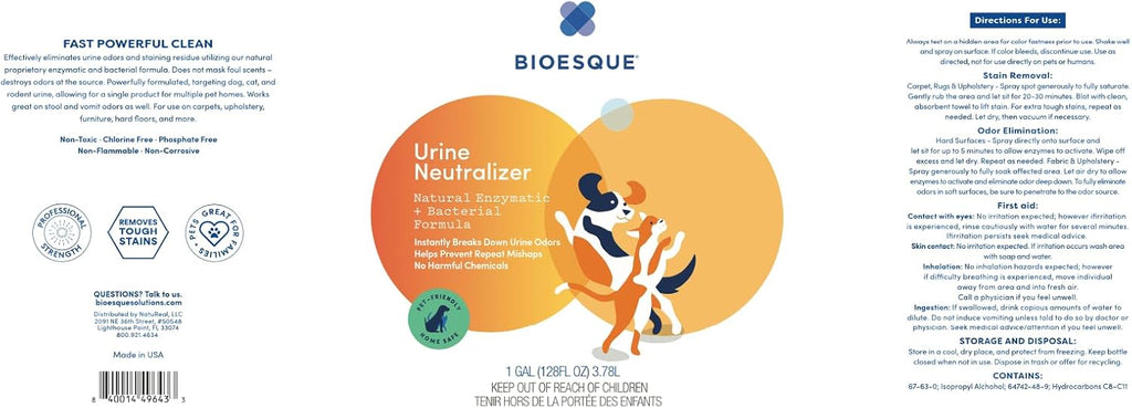 Bioesque Urine Neutralizer, Pet-Friendly Natural Enzymatic & Bacterial Formula, Instantly Breaks Down Urine Odors, Helps Prevent Repeat Mishaps, 1 Gallon (Pack of 1)