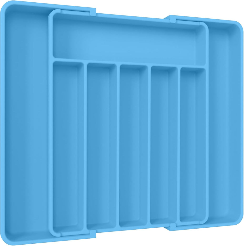 Aujen Silverware Organizer - Expandable Kitchen Drawer Organizer, Adjustable Utensil Organizer, Cutlery Tray for Forks, Knives, Multipurpose Kitchen Organizers and Storage Solution, Dark Blue, Large