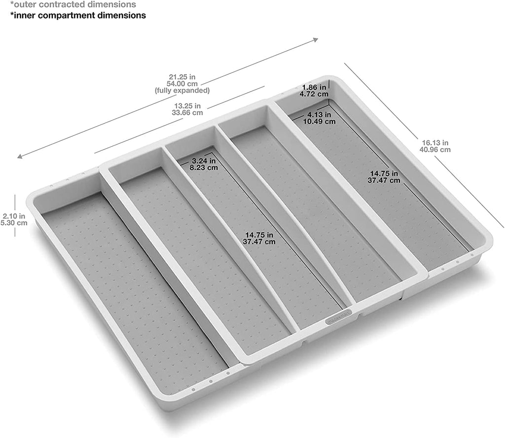 madesmart Expandable Utensil Tray-White | Classic Collection | 5-Compartments | Kitchen Organizer | Soft-Grip Lining and Non-Slip Rubber Feet | Easy to Clean | BPA-Free