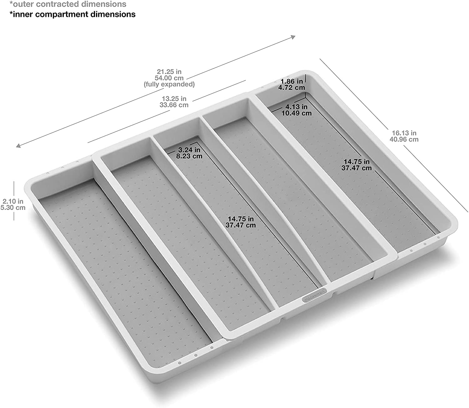 madesmart Expandable Utensil Tray-White | Classic Collection | 5-Compartments | Kitchen Organizer | Soft-Grip Lining and Non-Slip Rubber Feet | Easy to Clean | BPA-Free
