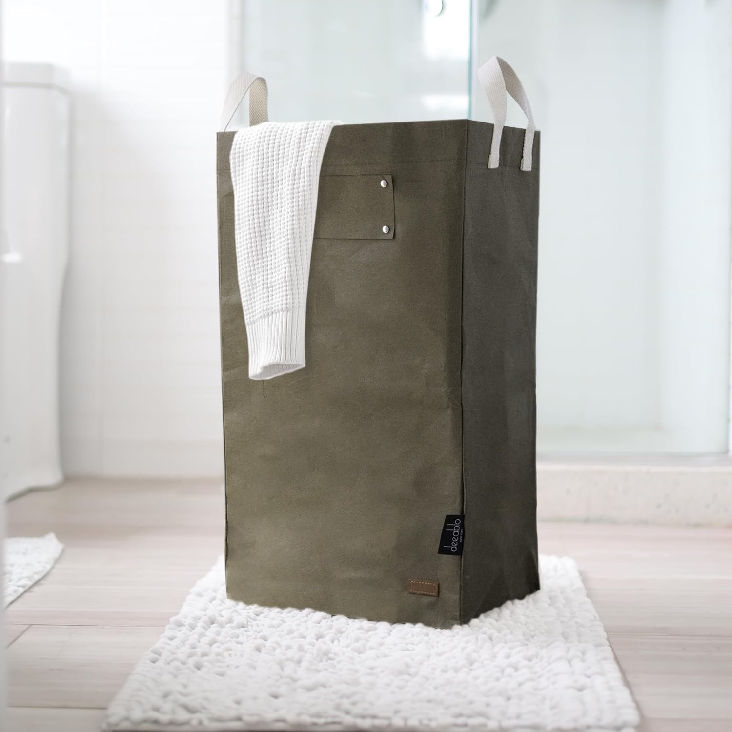 Deeablo New York - Sustainable Reusable Indoor Recycling Bin for Kitchen, Multipurpose Recycle Bin, Large Recycling Bins for Home, Washable Paper Bag for Recycling (Olive)