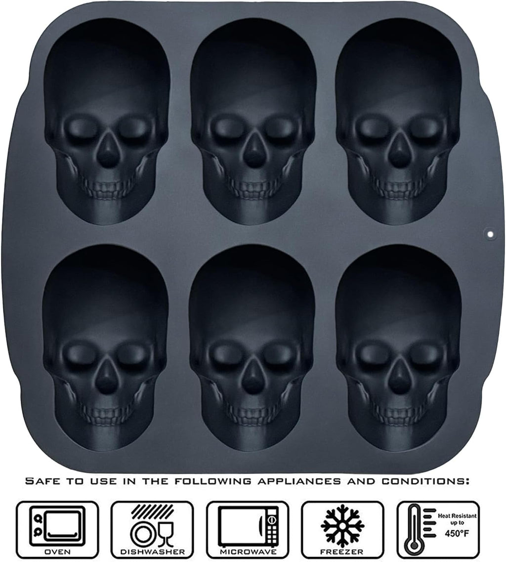 JETKONG 6 Cavity Skull Cake Pan and Silicone Skull Cakelet Mold