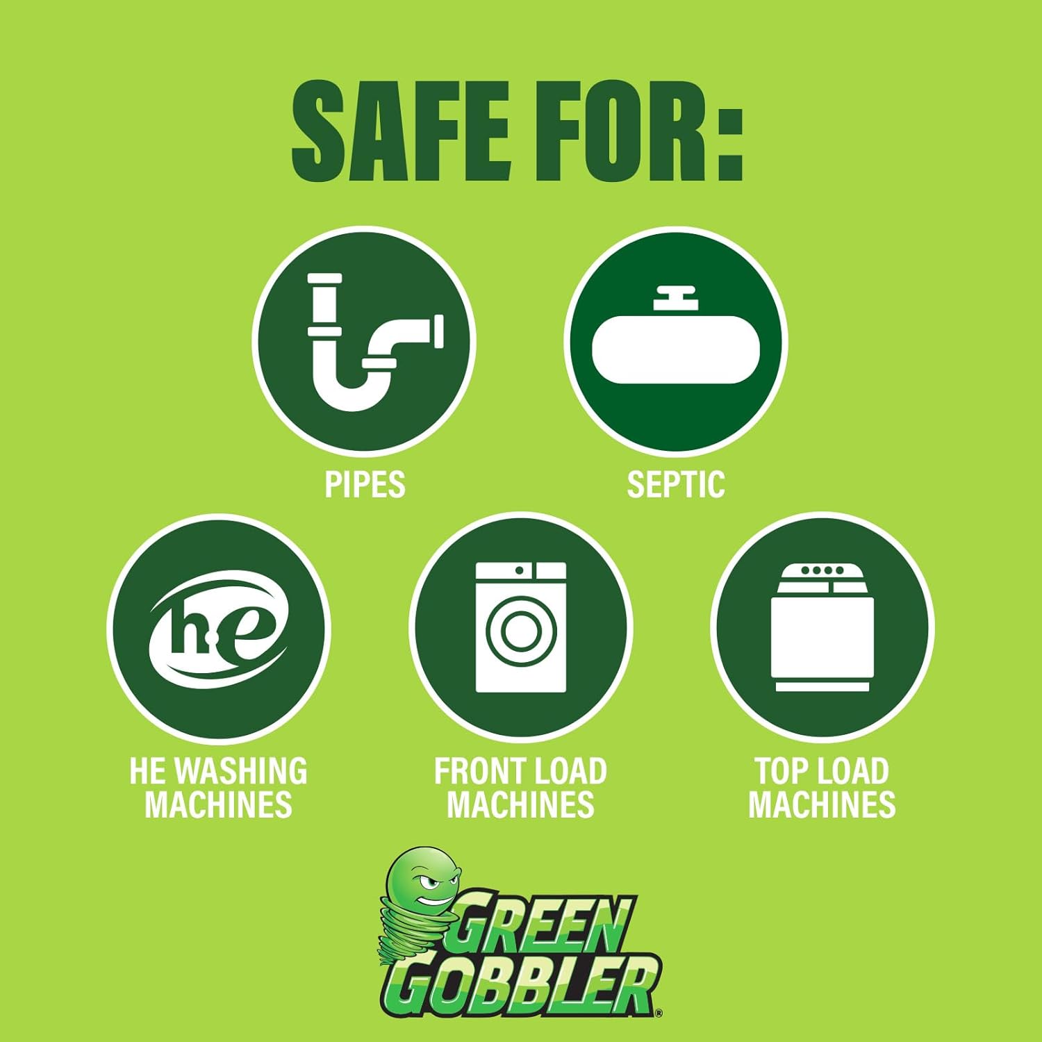 Green Gobbler Washing Machine Cleaner Tablets with Pipe Clean Technology Deodorizer | Front & Top Load Washer | 28 Count