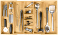 KitchenEdge Adjustable Kitchen Drawer Organizer for Utensils and Junk, Food-Safe Contract Grade with 100% Sustainable Wood, Expandable from 16 to 28 Inches Wide - Natural Bamboo
