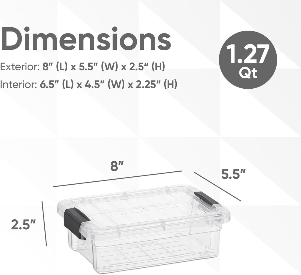 Superio Clear Storage Boxes with Lids, 1.27 Quart Plastic Container Bins for Organizing, Stackable Crates, BPA Free, Non Toxic, Odor Free, Organizers for Home, Office and Dorm, 4 Pack