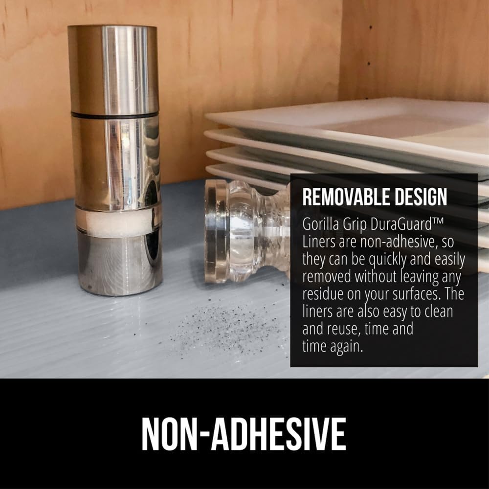 GORILLA GRIP DuraGuard Shelf Liner, 17.5x30 Non-Adhesive Cabinet Liners for Kitchen Drawers, Shelves, Refrigerator, Pantry Storage, Bathroom Closet, Durable Waterproof BPA Free Ribbed Plastic, Gray