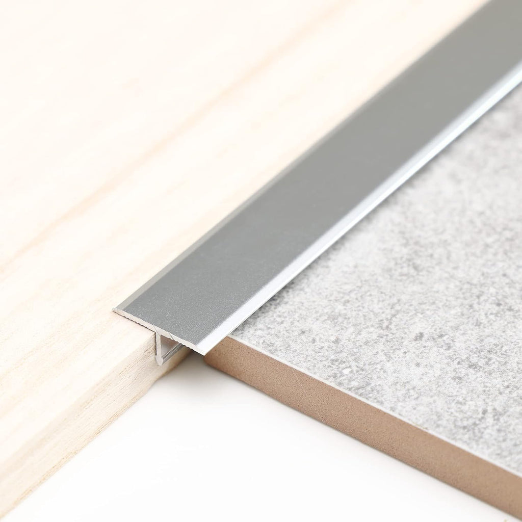 3Pcs Aluminum T Molding Trim & Floor Transition Strips, Flat Divider Strip for Door Threshold and Joining Flooring Gaps of Laminate Planks Tile (2.9Ft x 0.8In, Matte Silver)