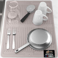 GORILLA GRIP 100% BPA-Free Patented Silicone Dish Drying Mat for Kitchen Counter, 18x24 Inch, Water Catching Ribbed Design, Easy Clean Waterproof Sink Liner, Heat Resistant, Fits Under Rack, Almond