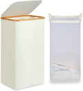 efluky Laundry Basket with Lid and Removable Bag, 100L Tall Laundry Hamper with Bamboo Handles, Aesthetic Dirty Clothes Bin for Laundry Room, Bathroom, Bedroom and Dorm, Beige