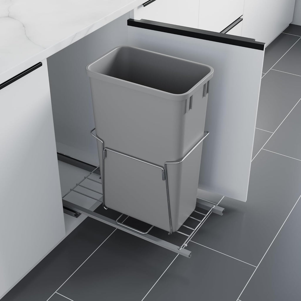 Dowell B15 Aluminum Base Wastebasket Pullout with Door Mount and 35Qt/9Gal Plastic Bin (4012 0115+35)